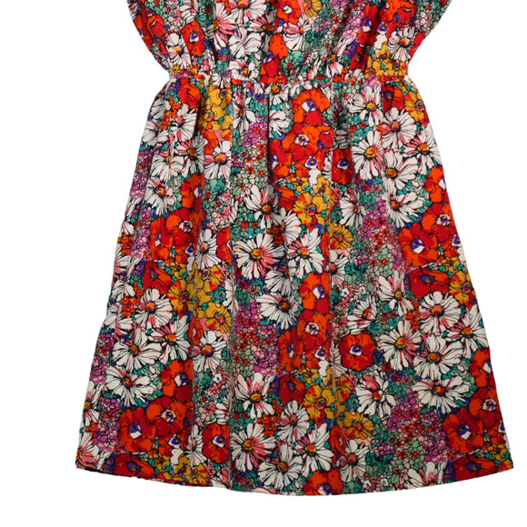 Asos Mini Dress Womens Size 4 Red Floral Elastic Waist Lightweight Boho - Picture 9 of 16